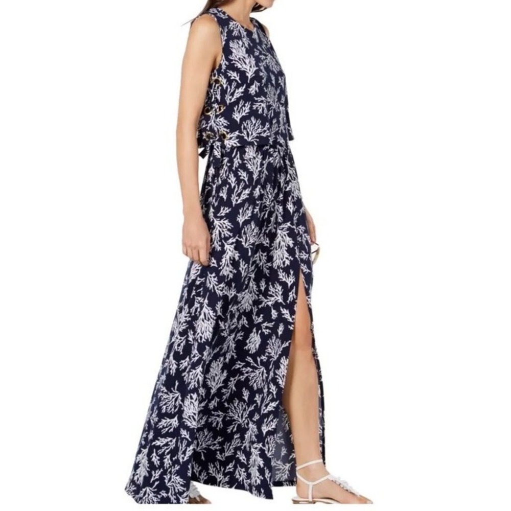 MICHAEL KORS NEW Women's Reef-print Grommet-laced Front-slit Maxi Dress S Coral